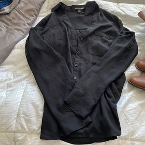 Black button down blouse Express